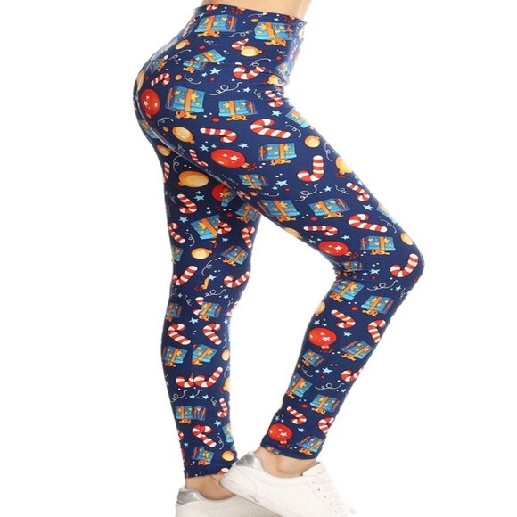 Women's One Size Plus-Fits Plus Size 2-12 Leggings Buttery Soft Christmas Print - Picture 1 of 4